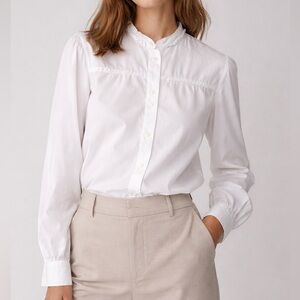 Officine Générale Ruffle Collar Blouse White Cotton Lyocell Small